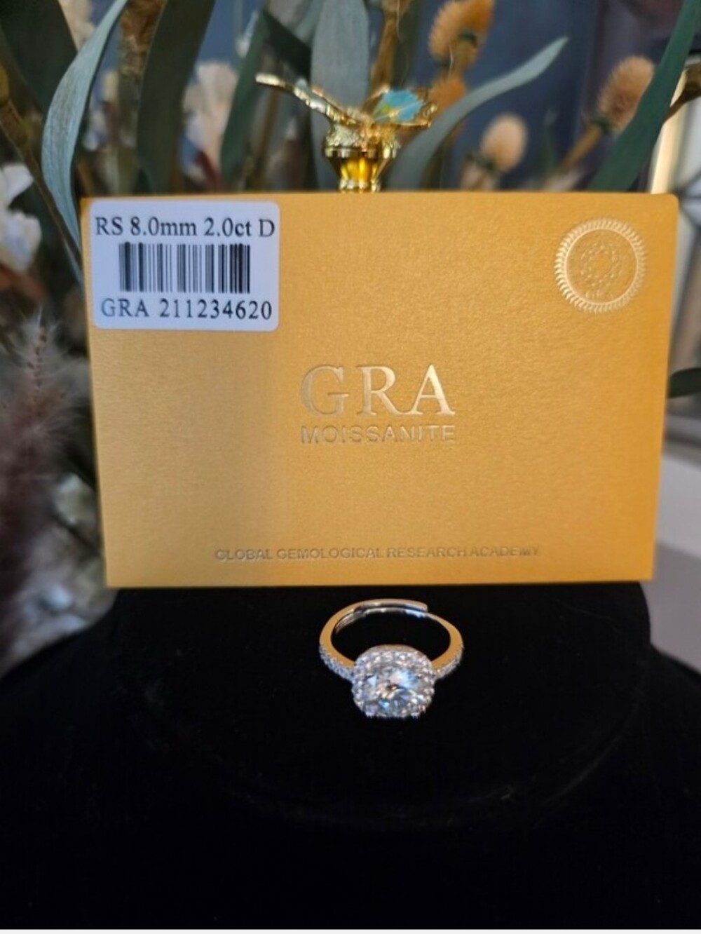 Moissanite 2 Carat Halo Adjustable  Ring GRA Certified - Picture 6 of 10